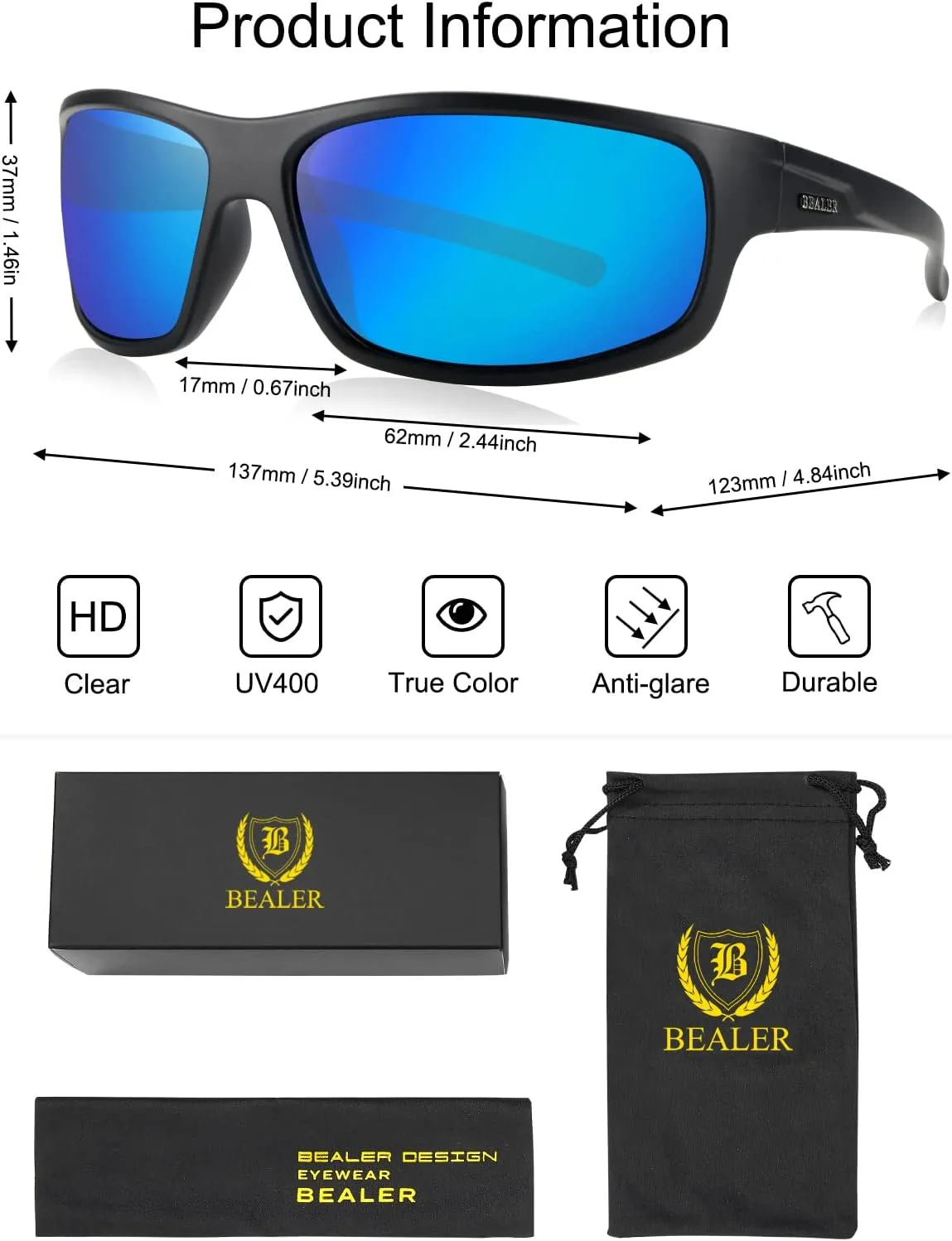 BEALER Polarized Sports Sunglasses for Men Lightweight TR90 Frame Sun Glasses Driving Cycling Fishing UV Protection Shades