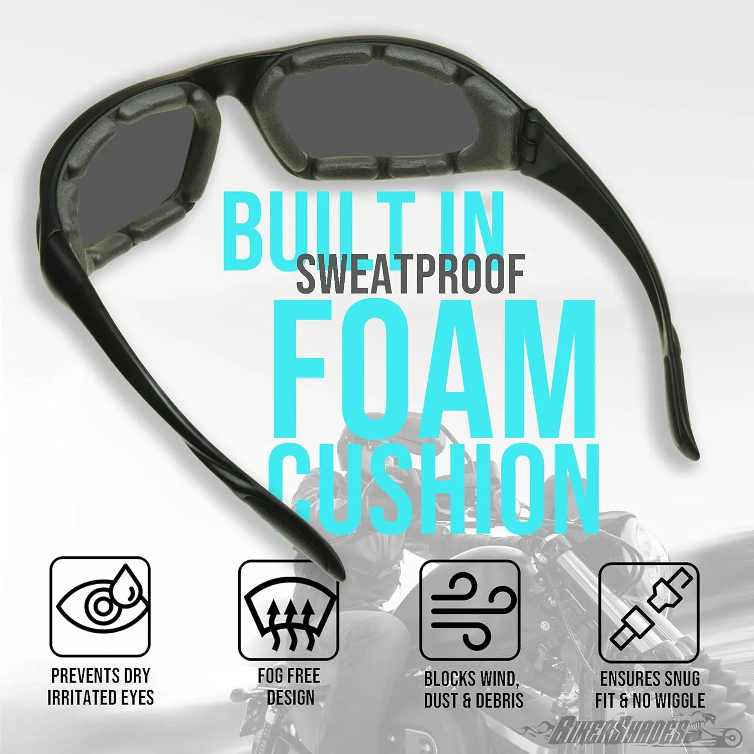 Bikershades Motorcycle Polarized Safety Sunglass Foam Padded Anti-Glare Day Riding