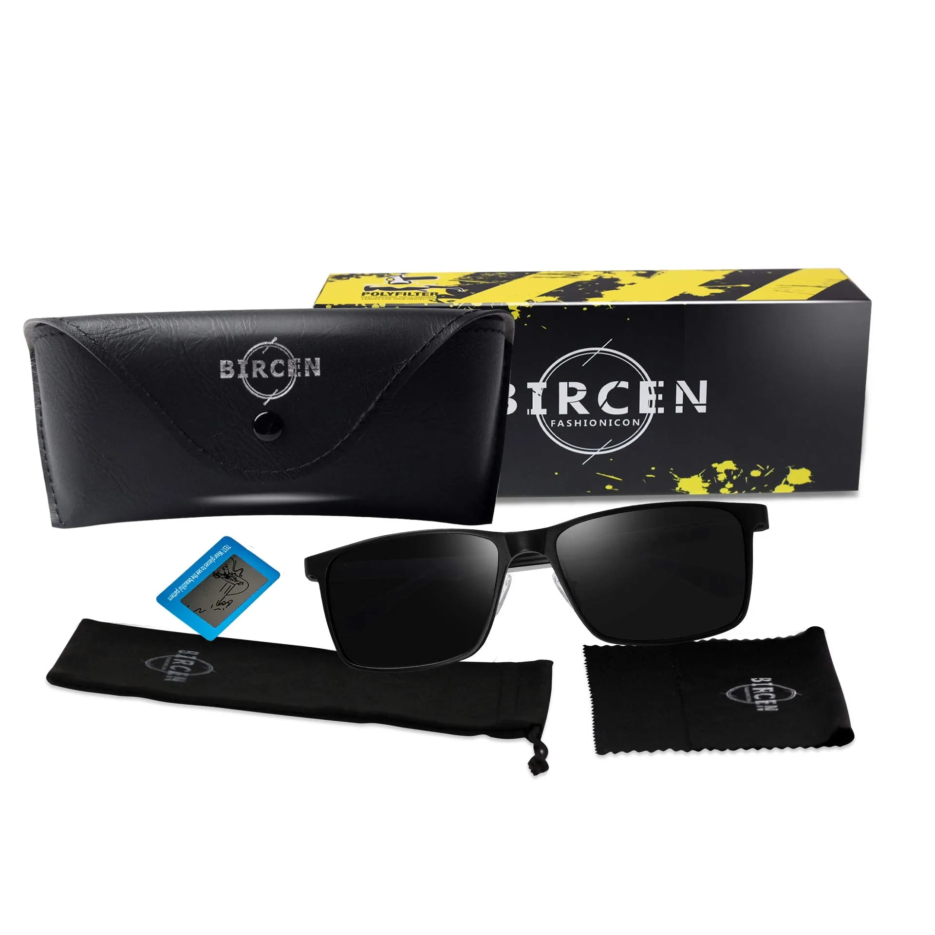 Bircen Mens Polarized Driving Sunglasses For Mens Women Al-Mg Metal Frame Lightweight Fishing Sports Outdoors A Black Frame Black Lens