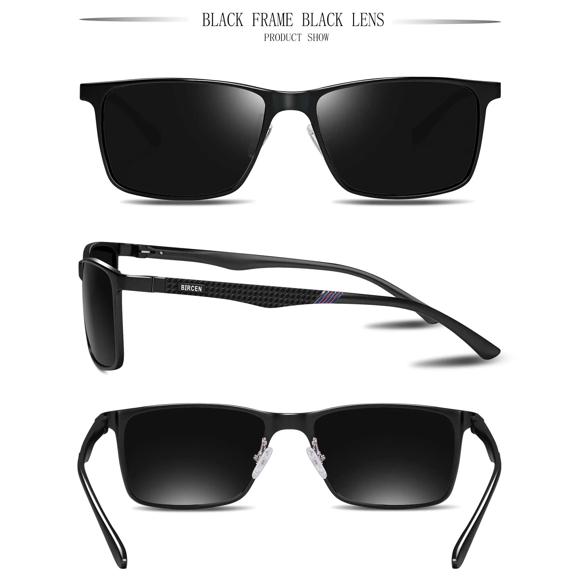 Bircen Mens Polarized Driving Sunglasses For Mens Women Al-Mg Metal Frame Lightweight Fishing Sports Outdoors A Black Frame Black Lens