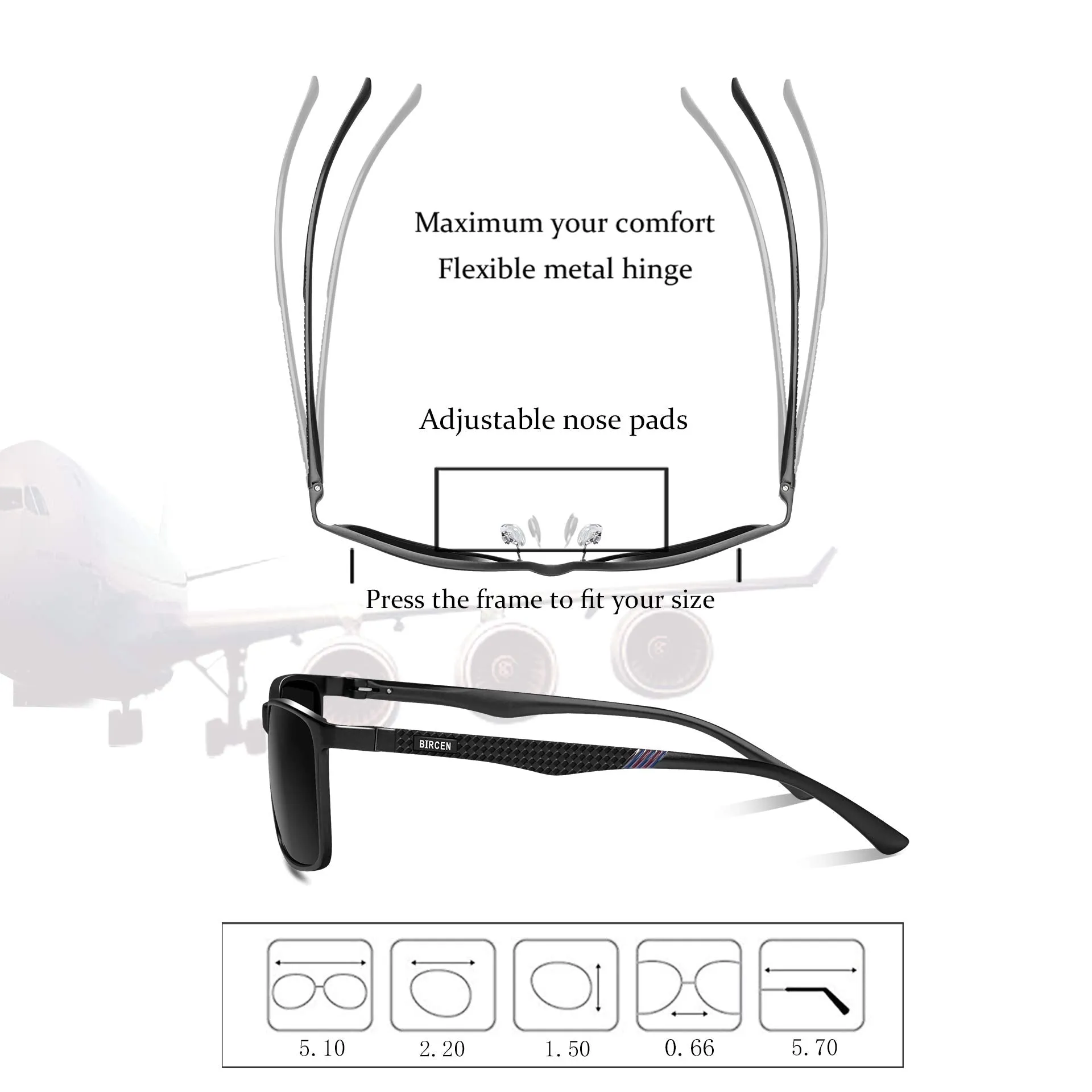 Bircen Mens Polarized Driving Sunglasses For Mens Women Al-Mg Metal Frame Lightweight Fishing Sports Outdoors A Black Frame Black Lens