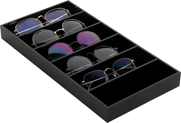 Black Acrylic Sunglasses and Eyeglasses Storage Organizer Case Tray, Tabletop Display Tray