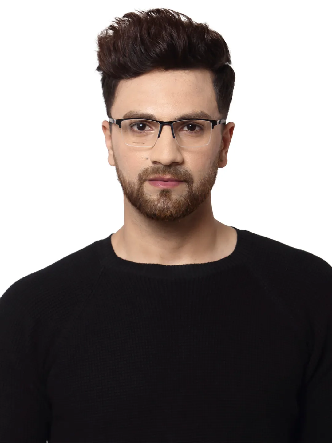 Black Blue Squared Half Rim Metal Frame Eyeglasses for Unisex