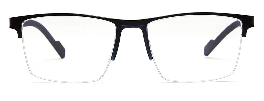 Black Blue Squared Half Rim Metal Frame Eyeglasses for Unisex