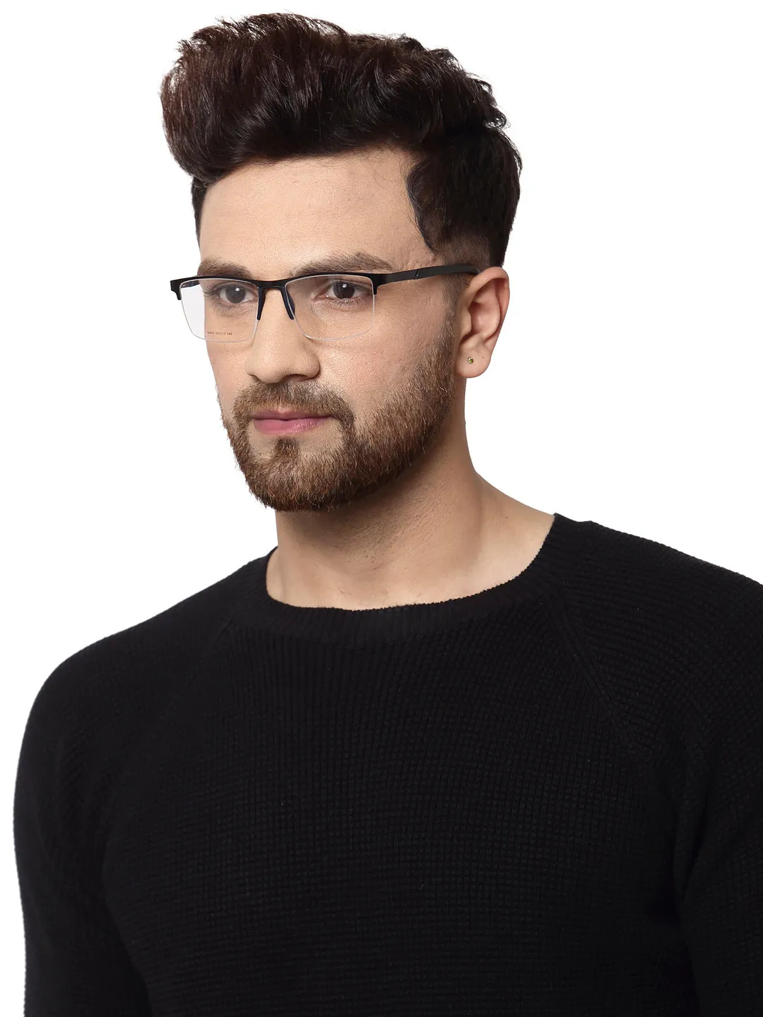 Black Blue Squared Half Rim Metal Frame Eyeglasses for Unisex