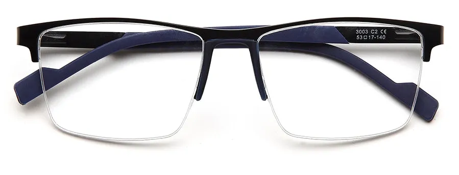 Black Blue Squared Half Rim Metal Frame Eyeglasses for Unisex