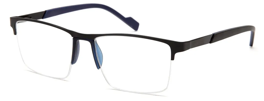 Black Blue Squared Half Rim Metal Frame Eyeglasses for Unisex