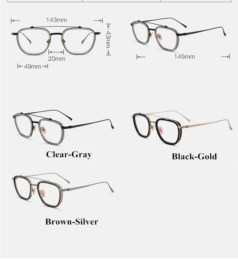 Black Mask Unisex Full Rim Double Bridge Titanium Square Acetate Eyeglasses 9025