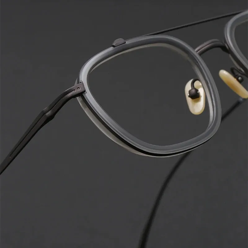 Black Mask Unisex Full Rim Double Bridge Titanium Square Acetate Eyeglasses 9025