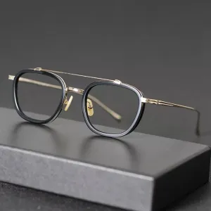 Black Mask Unisex Full Rim Double Bridge Titanium Square Acetate Eyeglasses 9025