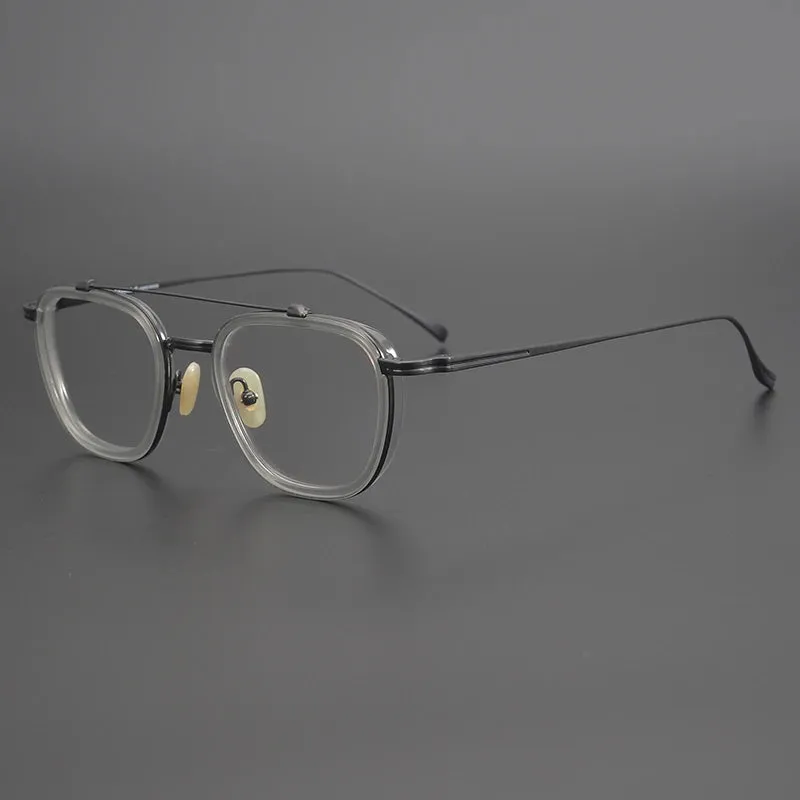 Black Mask Unisex Full Rim Double Bridge Titanium Square Acetate Eyeglasses 9025