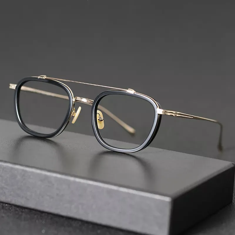 Black Mask Unisex Full Rim Double Bridge Titanium Square Acetate Eyeglasses 9025