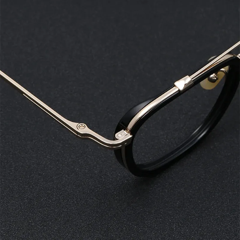 Black Mask Unisex Full Rim Double Bridge Titanium Square Acetate Eyeglasses 9025
