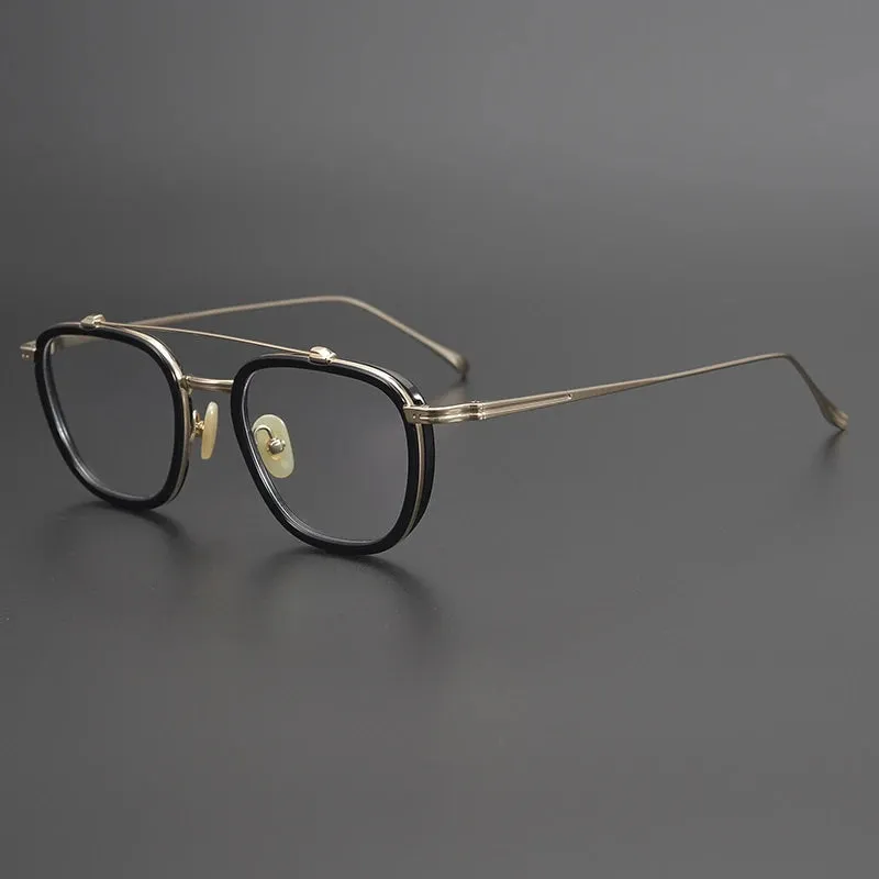 Black Mask Unisex Full Rim Double Bridge Titanium Square Acetate Eyeglasses 9025