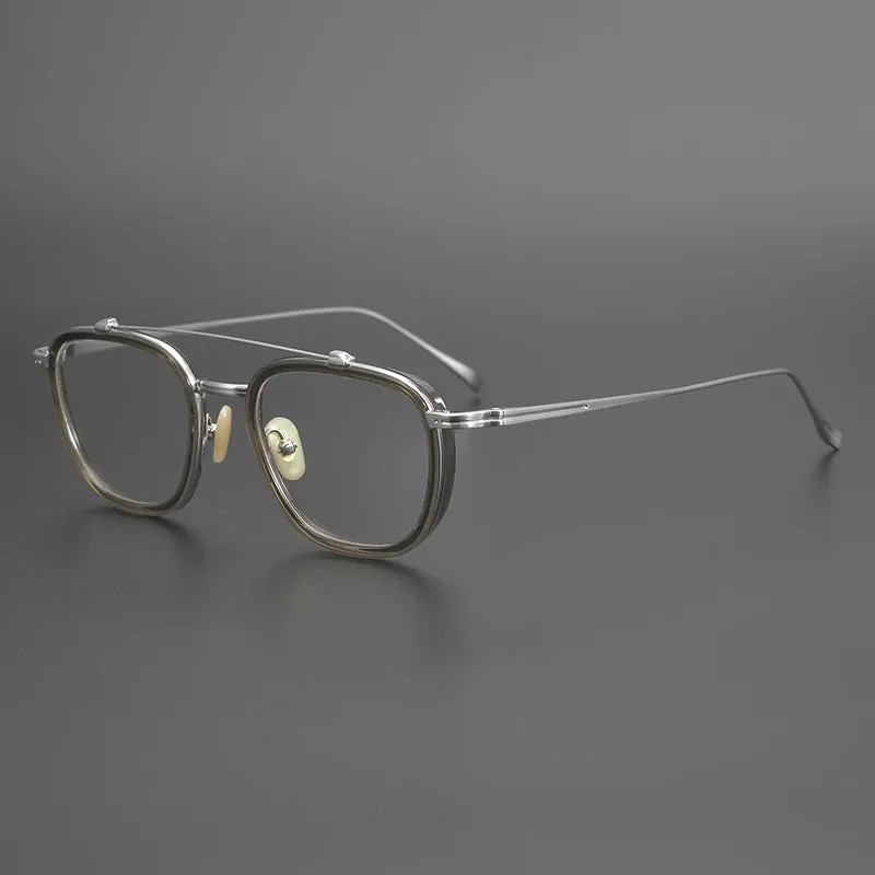 Black Mask Unisex Full Rim Double Bridge Titanium Square Acetate Eyeglasses 9025