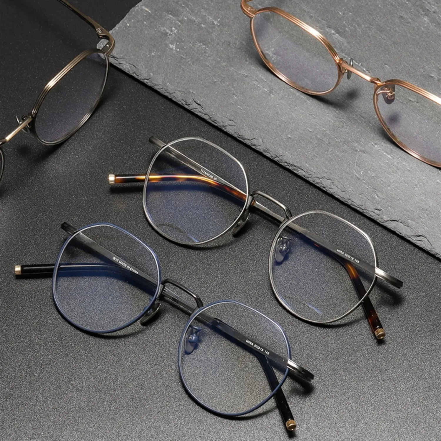 Black Mask Unisex Full Rim Polygon Round Titanium Eyeglasses 14919