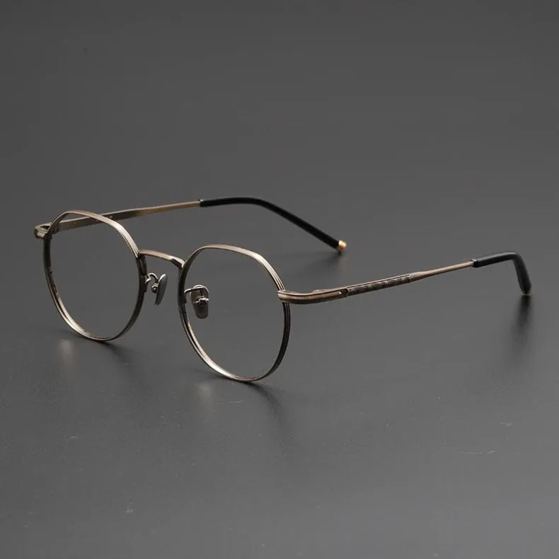 Black Mask Unisex Full Rim Polygon Round Titanium Eyeglasses 14919