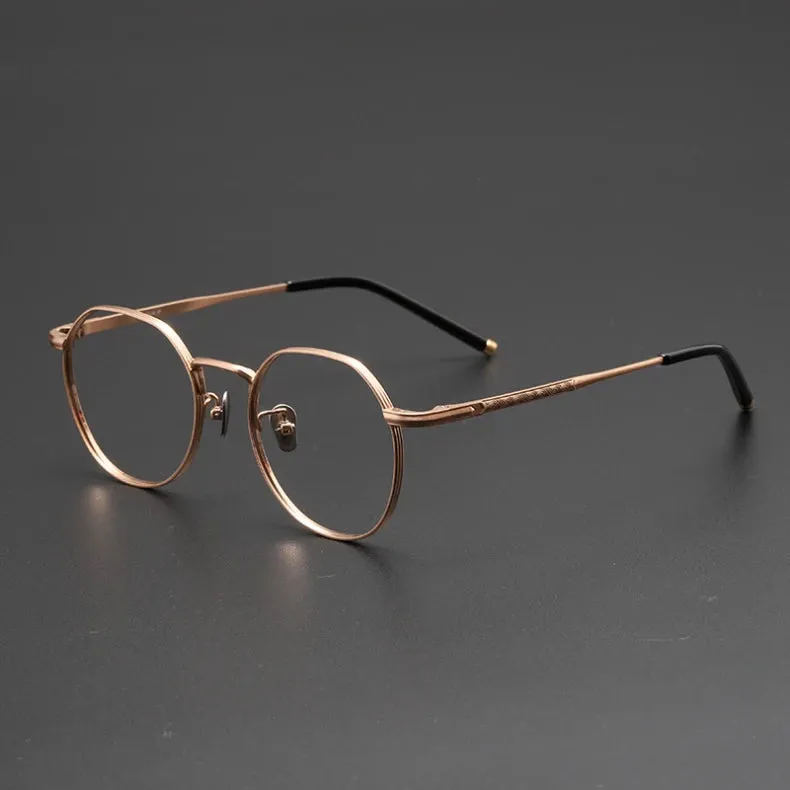 Black Mask Unisex Full Rim Polygon Round Titanium Eyeglasses 14919