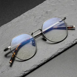 Black Mask Unisex Full Rim Polygon Round Titanium Eyeglasses 14919