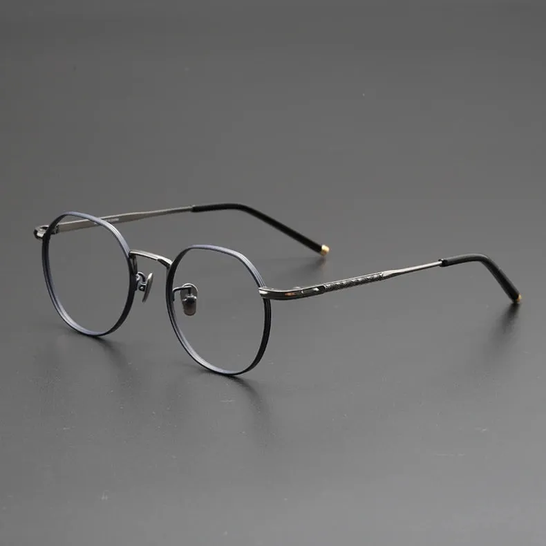 Black Mask Unisex Full Rim Polygon Round Titanium Eyeglasses 14919