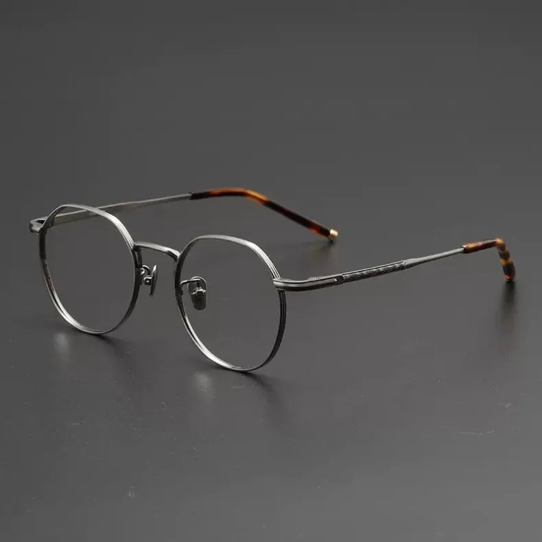 Black Mask Unisex Full Rim Polygon Round Titanium Eyeglasses 14919