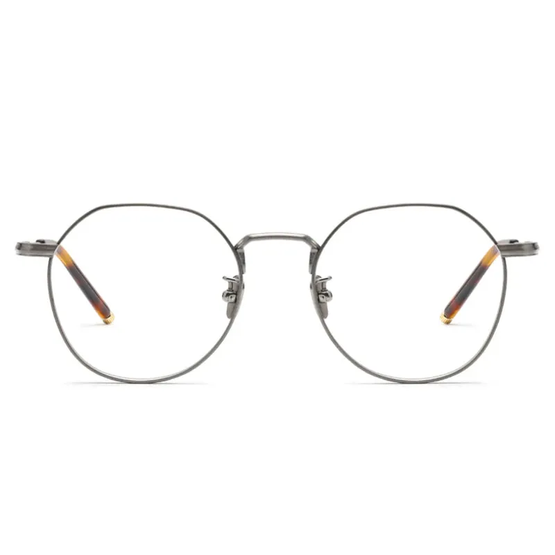 Black Mask Unisex Full Rim Polygon Round Titanium Eyeglasses 14919