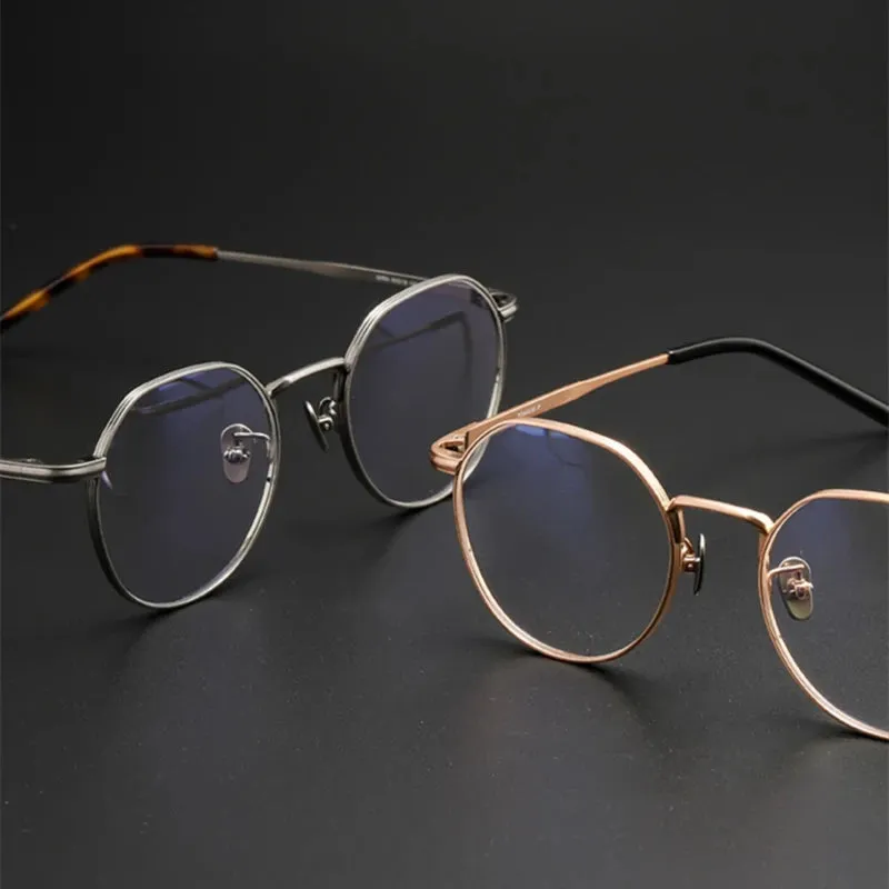 Black Mask Unisex Full Rim Polygon Round Titanium Eyeglasses 14919