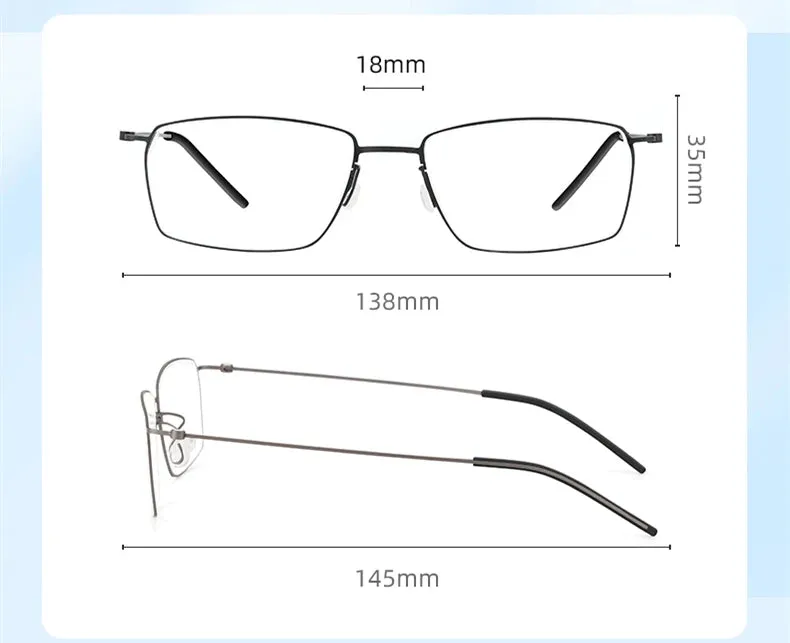 Black Mask Unisex Full Rim Rectangle Screwless Titanium Eyeglasses 5509