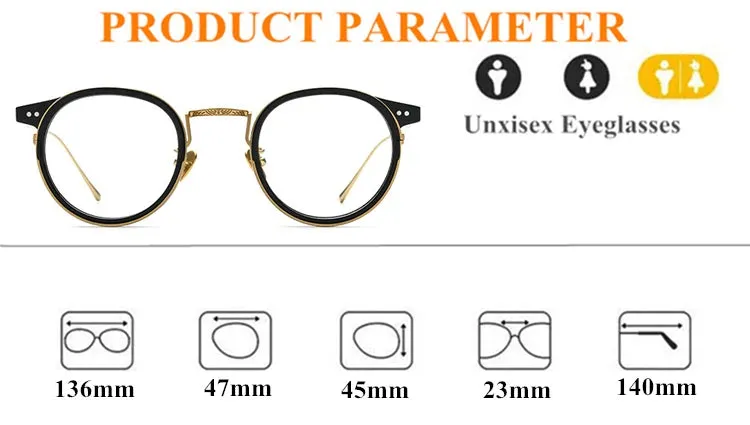 Black Mask Unisex Full Rim Round Titanium Eyeglasses 7285