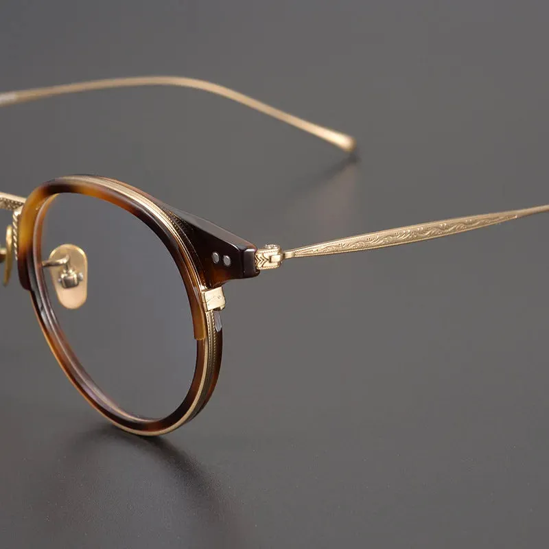 Black Mask Unisex Full Rim Round Titanium Eyeglasses 7285