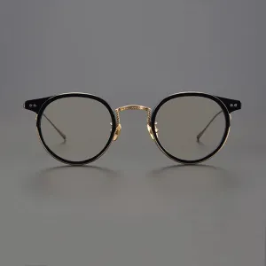 Black Mask Unisex Full Rim Round Titanium Eyeglasses 7285