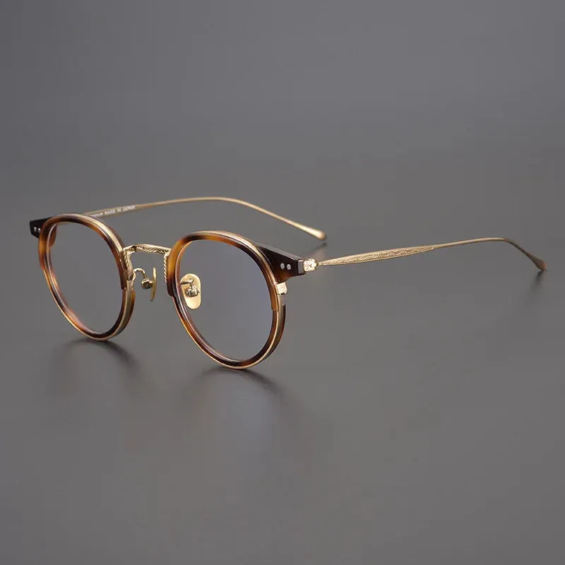Black Mask Unisex Full Rim Round Titanium Eyeglasses 7285