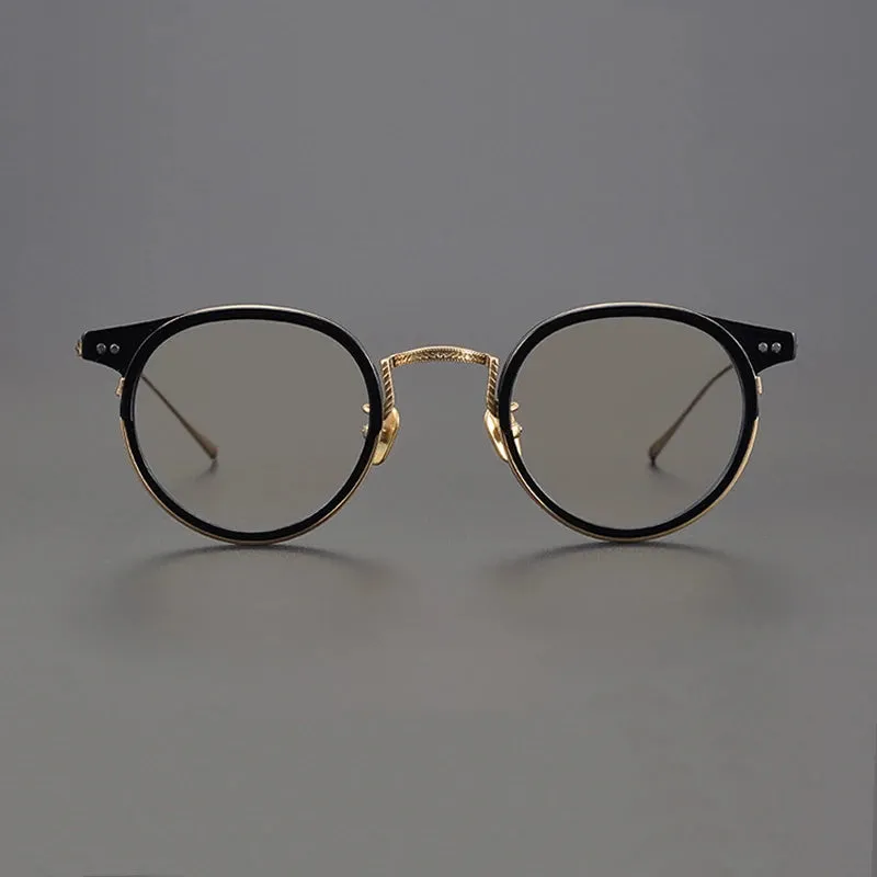 Black Mask Unisex Full Rim Round Titanium Eyeglasses 7285