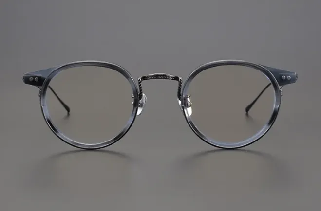 Black Mask Unisex Full Rim Round Titanium Eyeglasses 7285