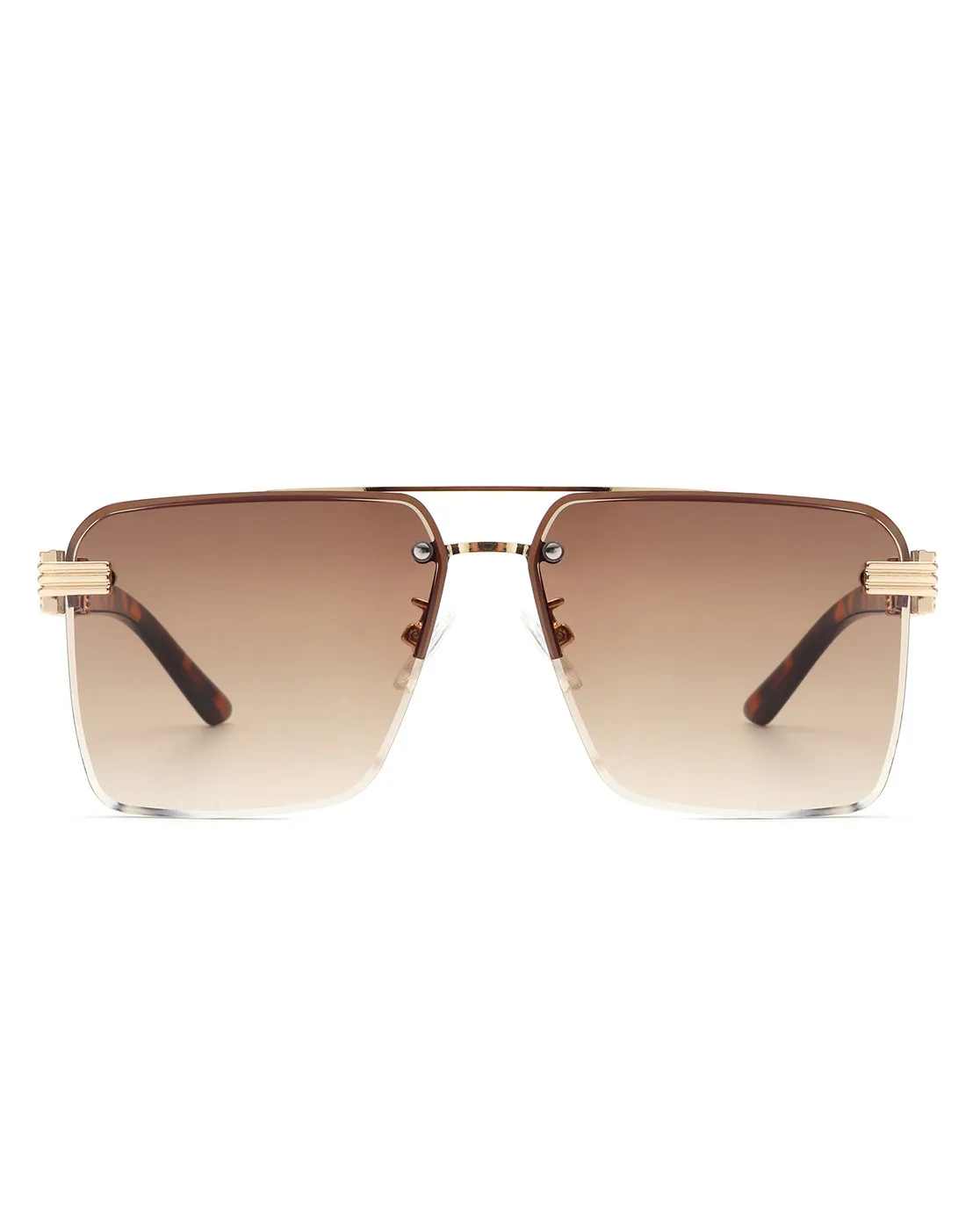 Blip - Retro Tinted Rimless Brow-Bar Fashion Square Sunglasses