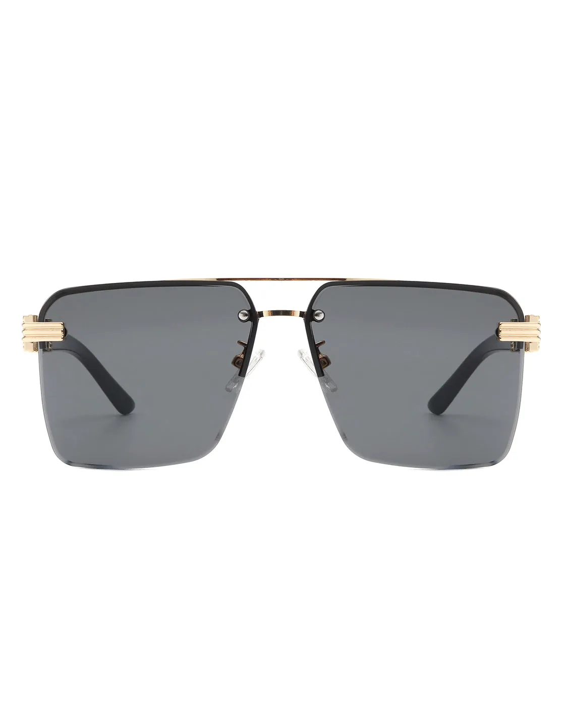 Blip - Retro Tinted Rimless Brow-Bar Fashion Square Sunglasses