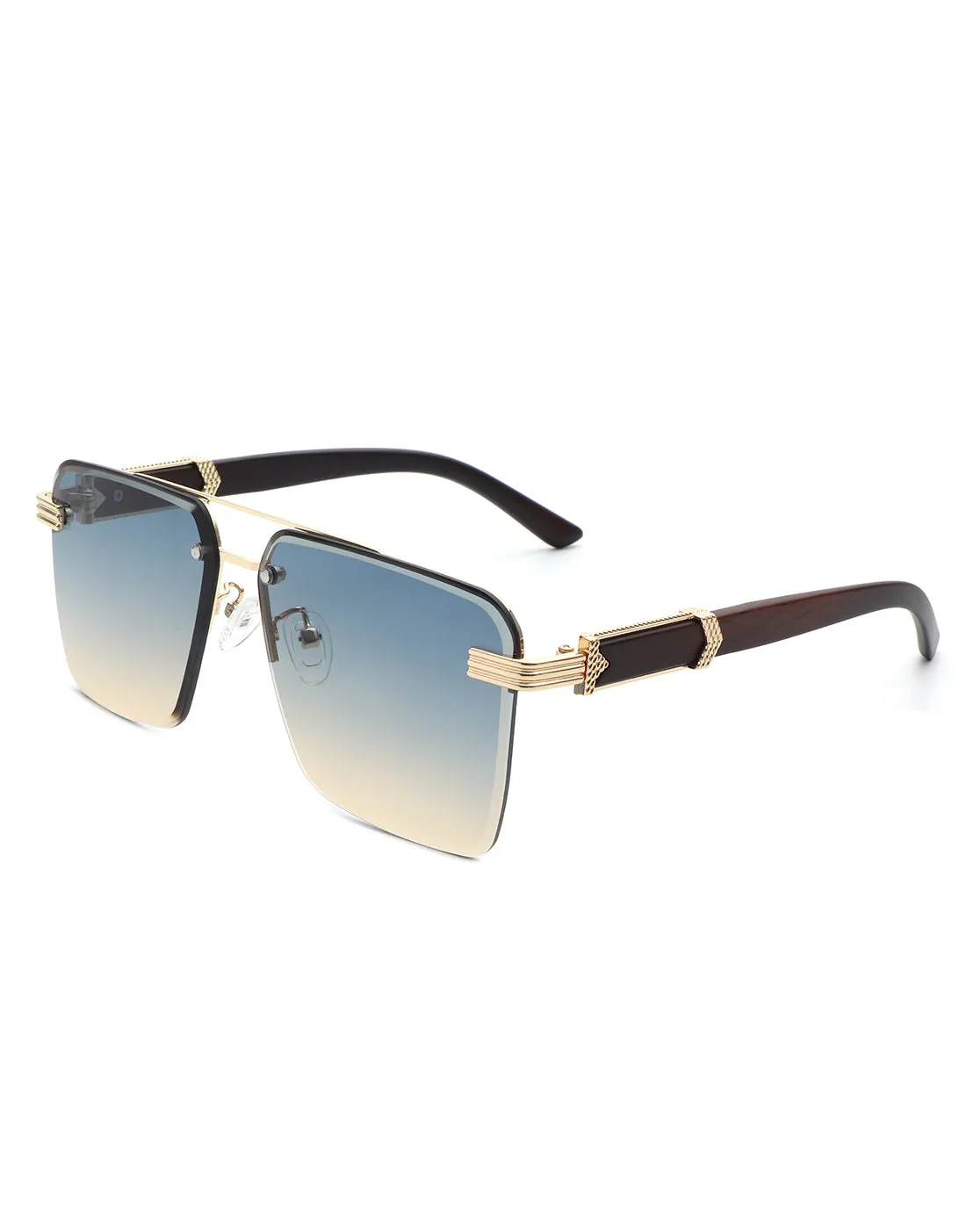 Blip - Retro Tinted Rimless Brow-Bar Fashion Square Sunglasses