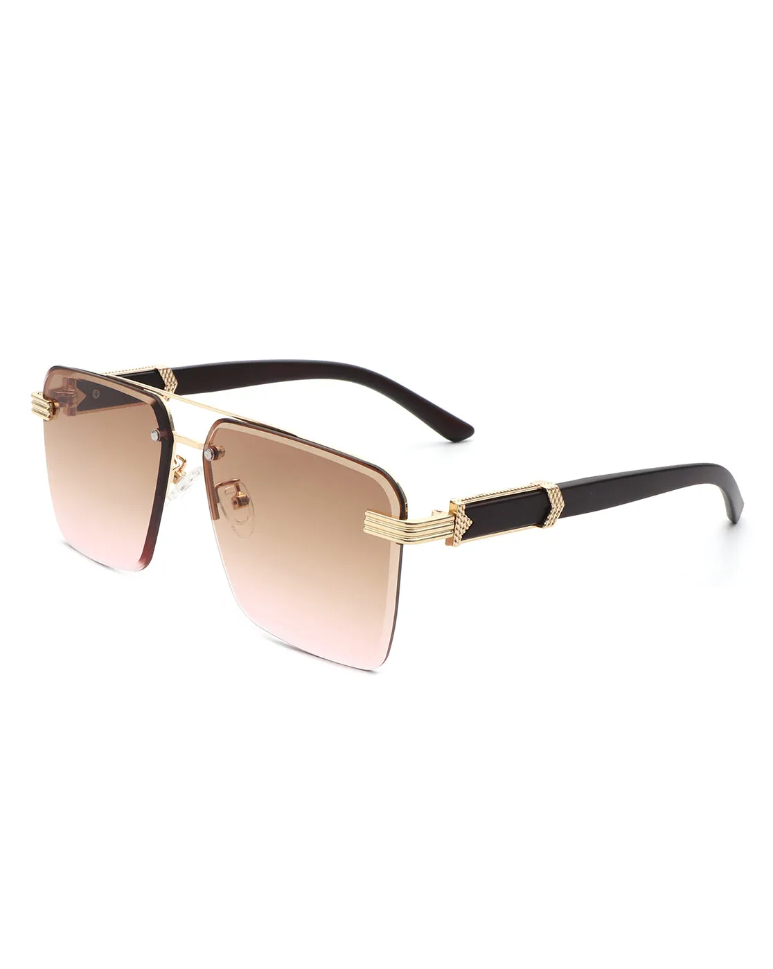 Blip - Retro Tinted Rimless Brow-Bar Fashion Square Sunglasses