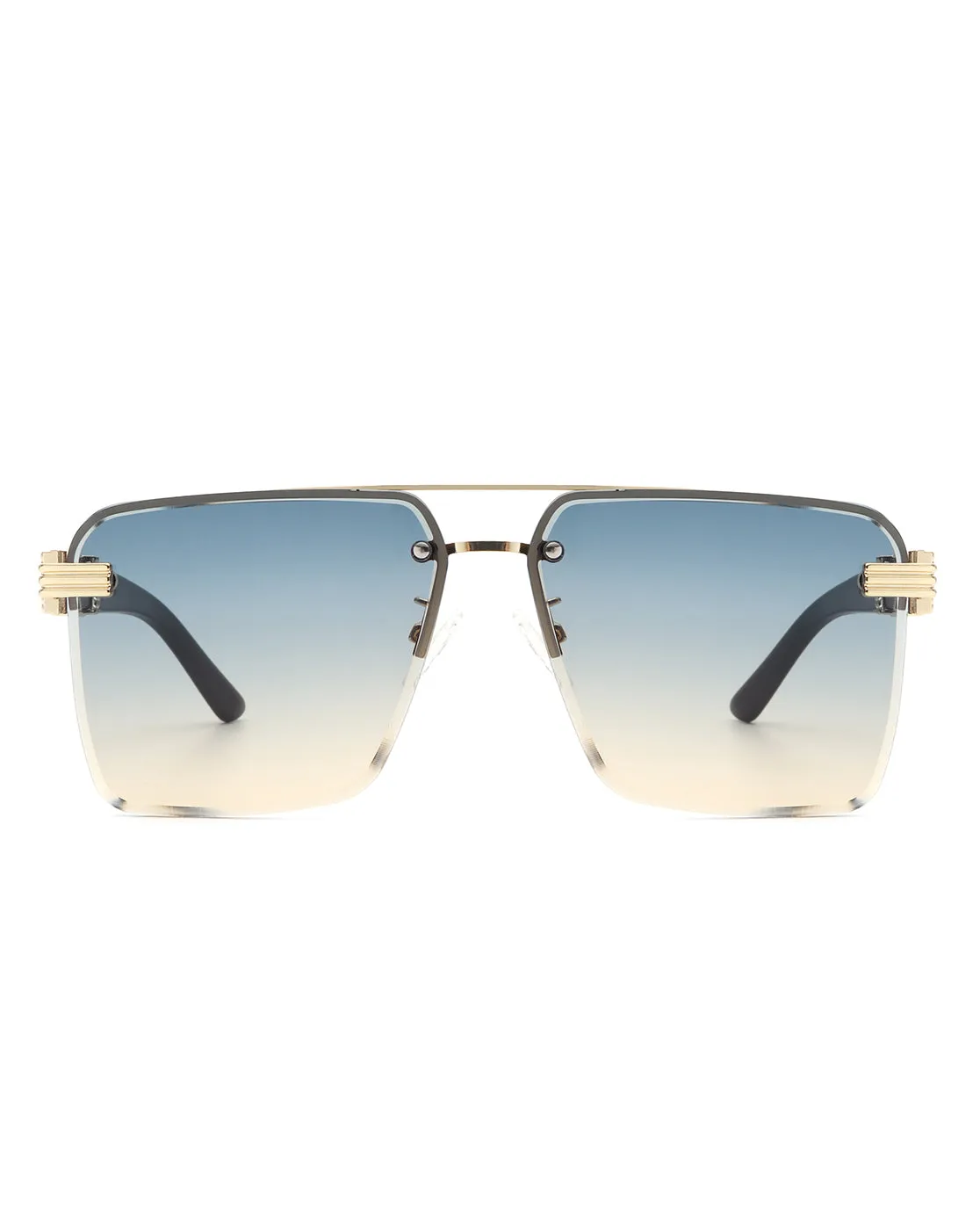 Blip - Retro Tinted Rimless Brow-Bar Fashion Square Sunglasses
