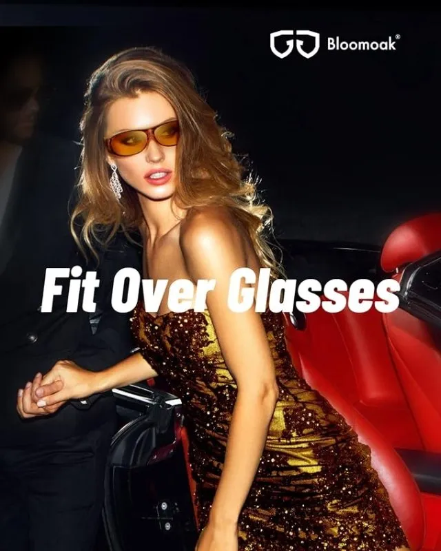 Bloomoak Polarized Night Driving Over Glasses/Fashion Oversized/Anti Glare for Women/Wrap Around Glasses/Suit for Driving