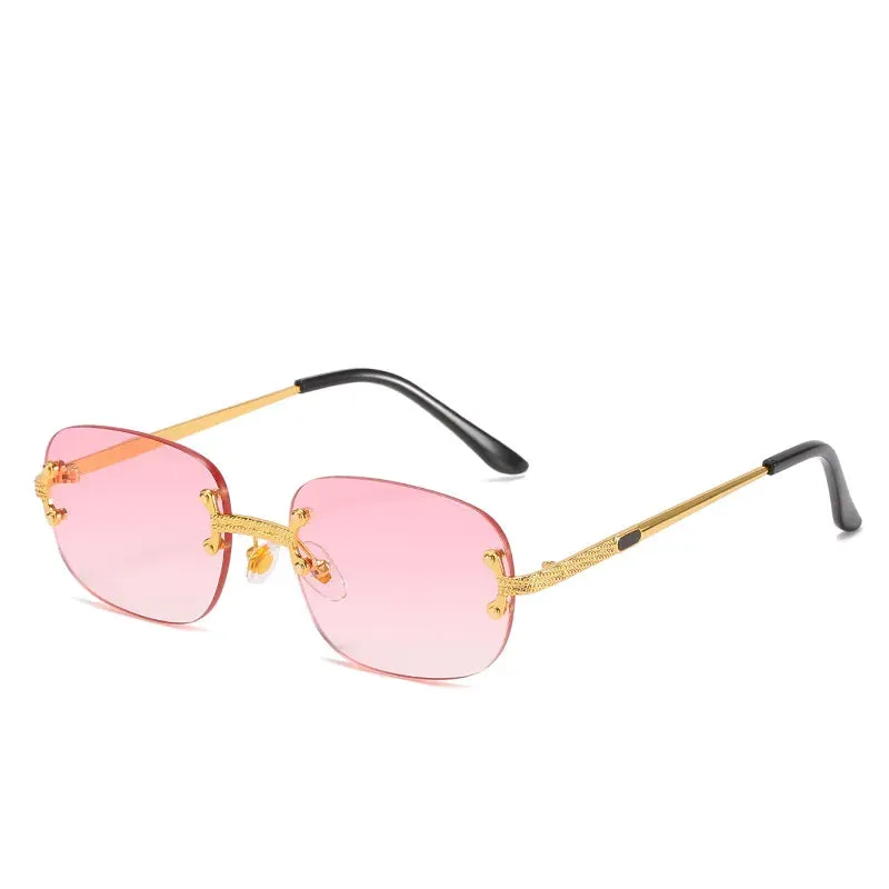 Blue Green Mirror Frameless Retro Sunglasses UV400