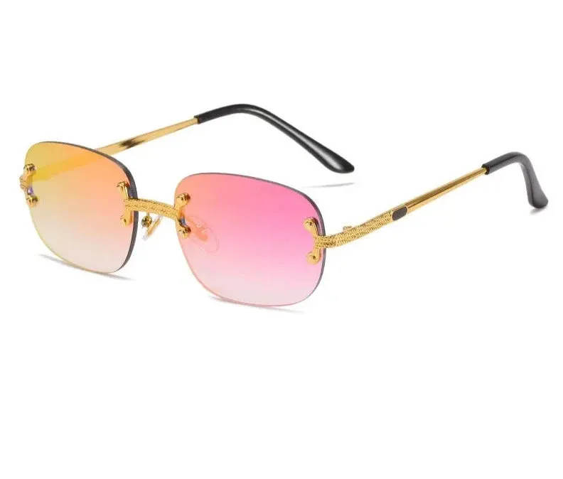Blue Green Mirror Frameless Retro Sunglasses UV400