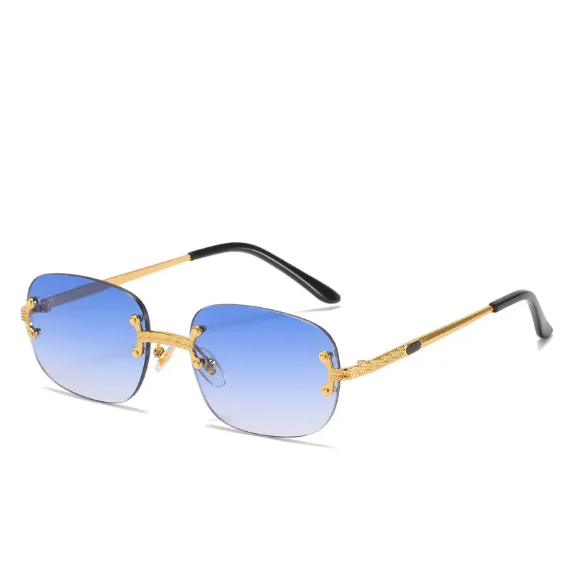 Blue Green Mirror Frameless Retro Sunglasses UV400