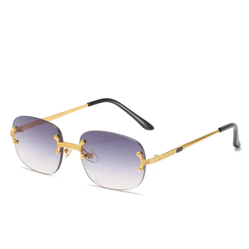 Blue Green Mirror Frameless Retro Sunglasses UV400