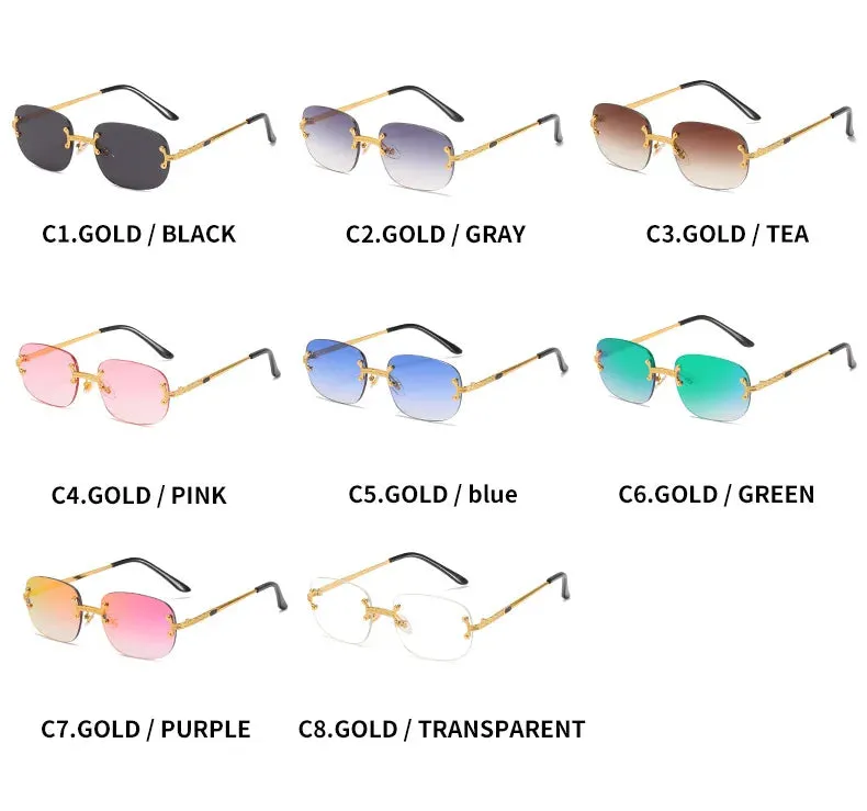 Blue Green Mirror Frameless Retro Sunglasses UV400