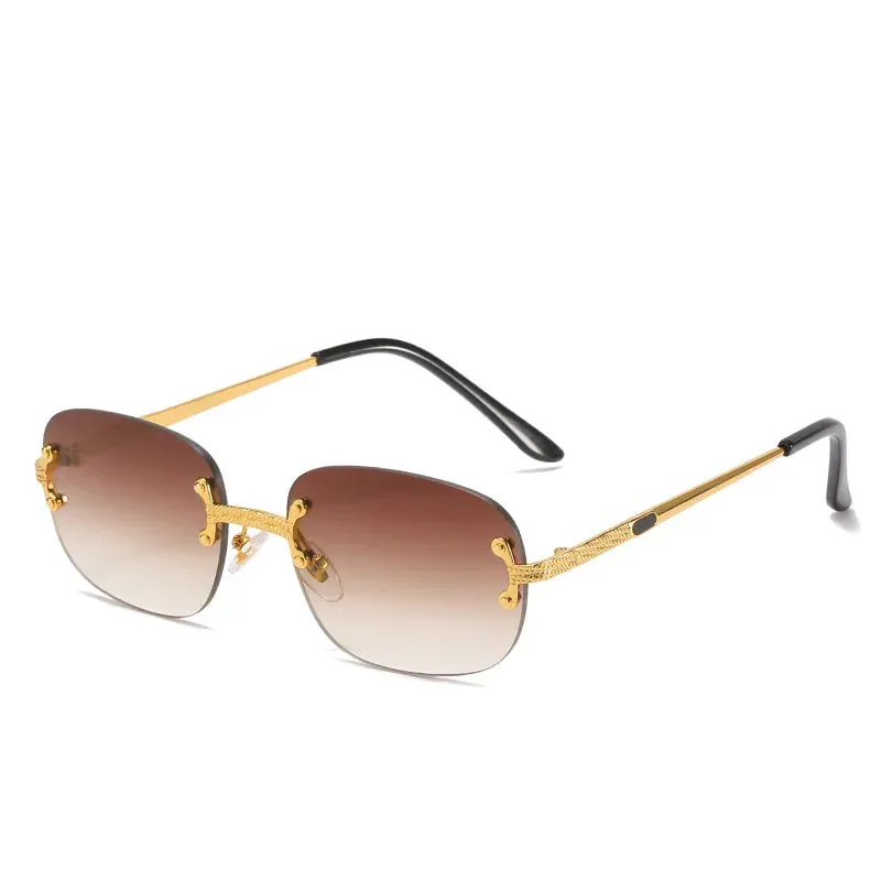 Blue Green Mirror Frameless Retro Sunglasses UV400