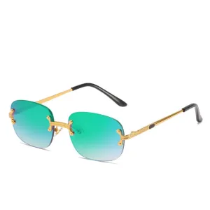 Blue Green Mirror Frameless Retro Sunglasses UV400