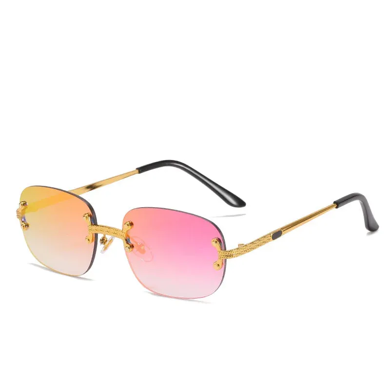 Blue Green Mirror Frameless Retro Sunglasses UV400