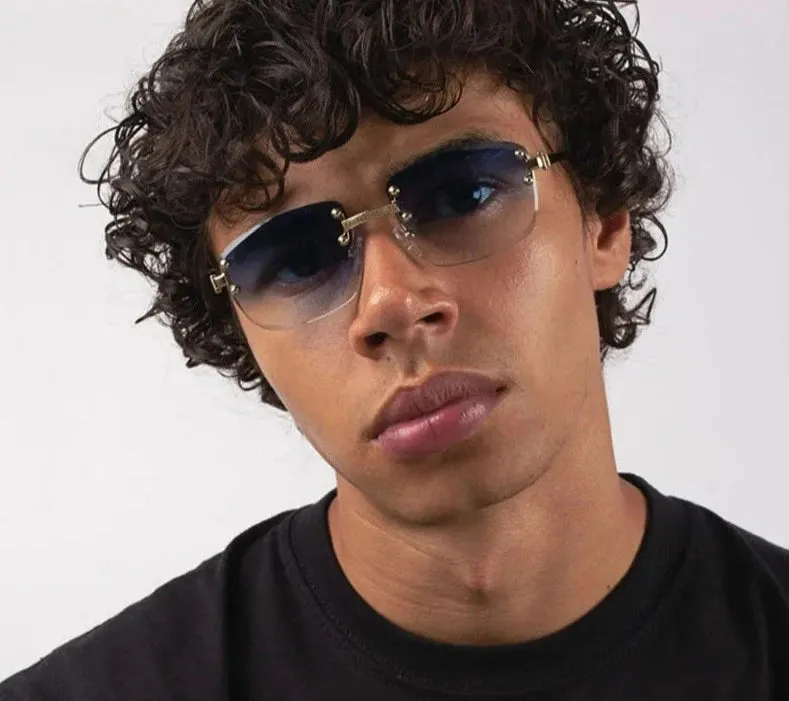Blue Green Mirror Frameless Retro Sunglasses UV400