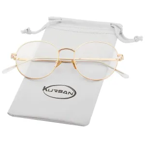 Blue Light Blocking Glasses for Women Men Stylish Round Metal Frame Clear Lens Eyeglasses A2 Gold 50 Millimeters
